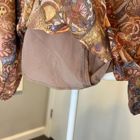 NWT Wrong Side of Right Paisley Pleated Long Sleeve Chiffon Top, Size 3 (S/M) - Picture 12 of 16
